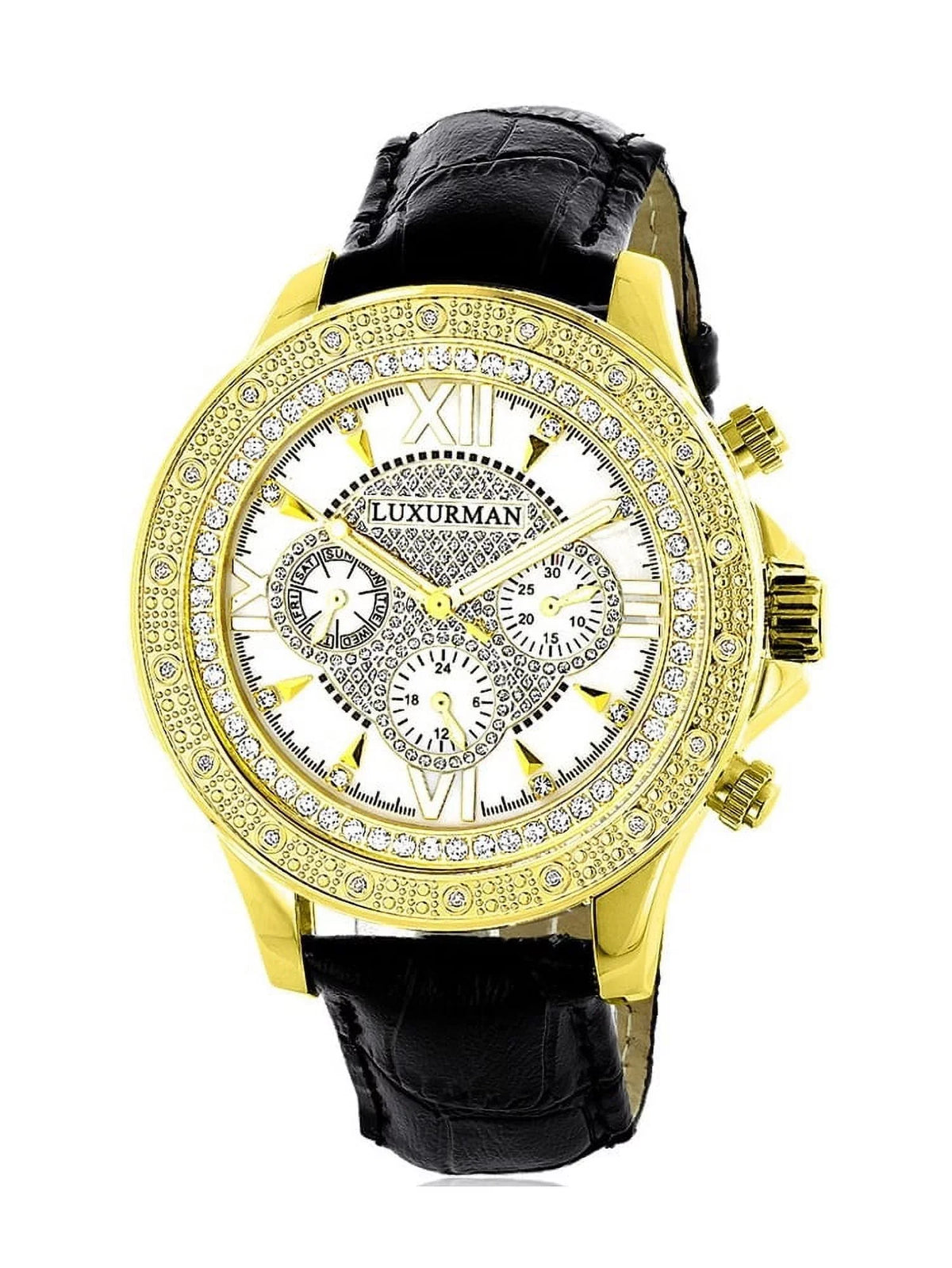Premium Premium Men's Diamond Black Watch with Two Extra Leather Straps