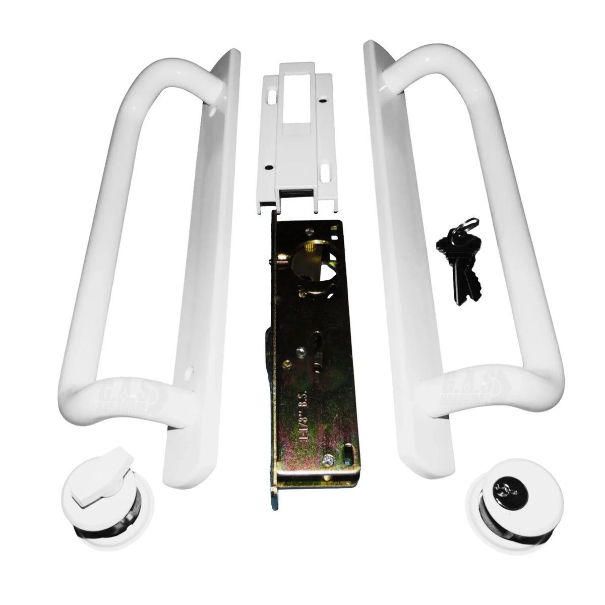 Premium Premium PGT 5400 Sliding Door Handle Set with Mortise Lock and Keys | White Handle Replacement for Patio Glass Door Repair 7-15/16 hole spacing 12.5 Faceplate Handle | (DH-489-WKA) - Great Deal!