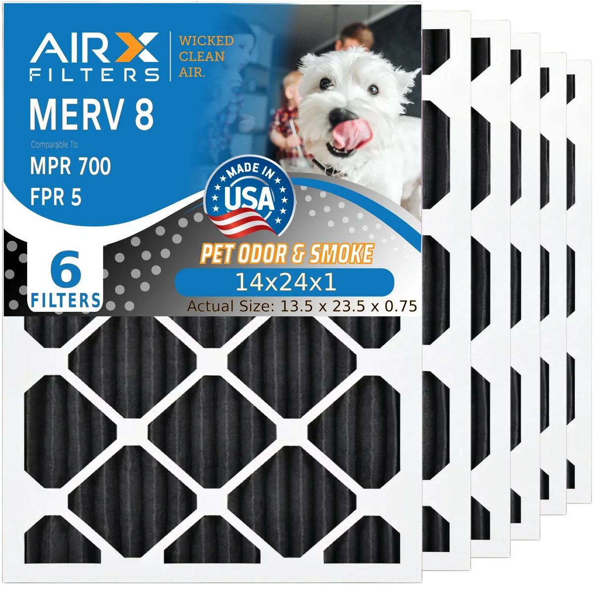 Premium Premium 14x24x1 Air Filter Odor Eliminator Carbon Filter MERV 8 Comparable to MPR 700 & FPR 5 AC HVAC Premium USA Made 14x24x1 Furnace Filters by AIRX FILTERS WICKED CLEAN AIR. 6 Pack