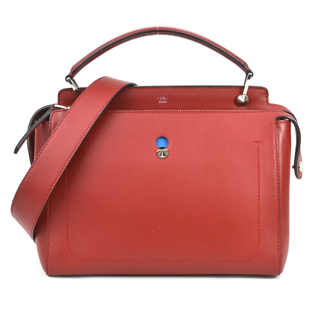 Premium Pre-Owned Fendi FENDI handbag shoulder bag dot com leather red silver ladies e55932a (Good) - Great Deal!