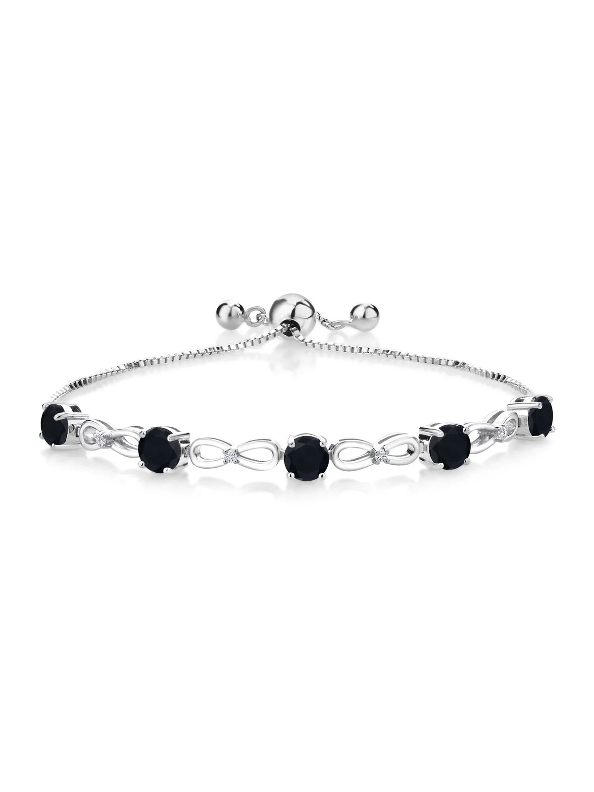 Premium Gem Stone King 925 Sterling Silver Black Onyx and White Lab Grown Diamond Infinity Tennis Bracelet For Women (2.42 Cttw, Gemstone Birthstone, Round 5MM, Fully Adjustable Up to 9 inch) - Great Deal!