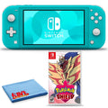 Premium Premium Nintendo Switch Lite (Turquoise) Bundle with 6Ave Cleaning Cloth + Pokemon Shield - Great Deal!
