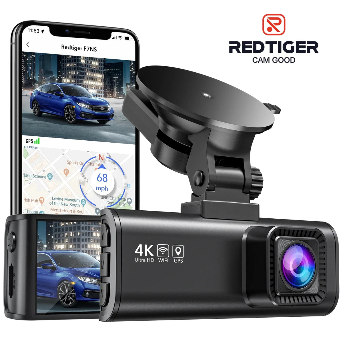 REDTIGER Dash Cam, 4K Dash Camera with Wi-Fi & GPS, 4K UHD 2160P Car Camera, 3.18" LCD Screen, 24H Parking Monitor, Black - Great Deal!