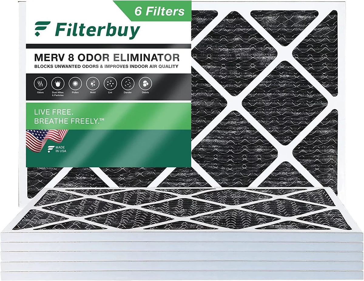 Filterbuy 17x25x1 MERV 8 Odor Eliminator Pleated HVAC AC Furnace Air Filters with Activated Carbon (6-Pack) - Great Deal! - Great Deal!
