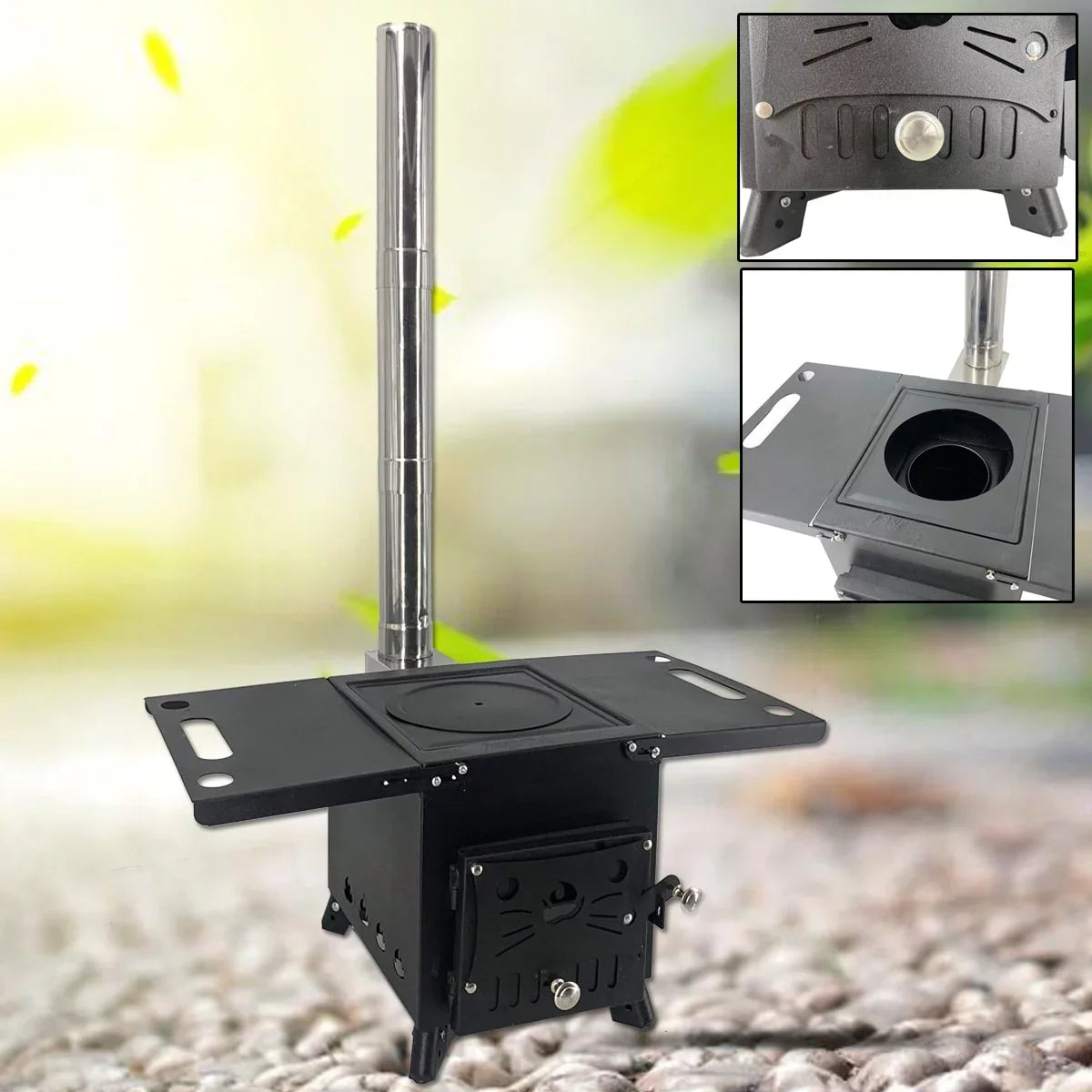 Premium ECUTEE Portable Outdoor Wood Stove with Chimney Pipe, Cooking Heating Tool for Camping & Wild Survival - Great Deal!
