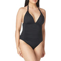 La Blanca Women's Standard Island Goddess V-Neck Halter Mio One Piece Swimsuit, Black, 4